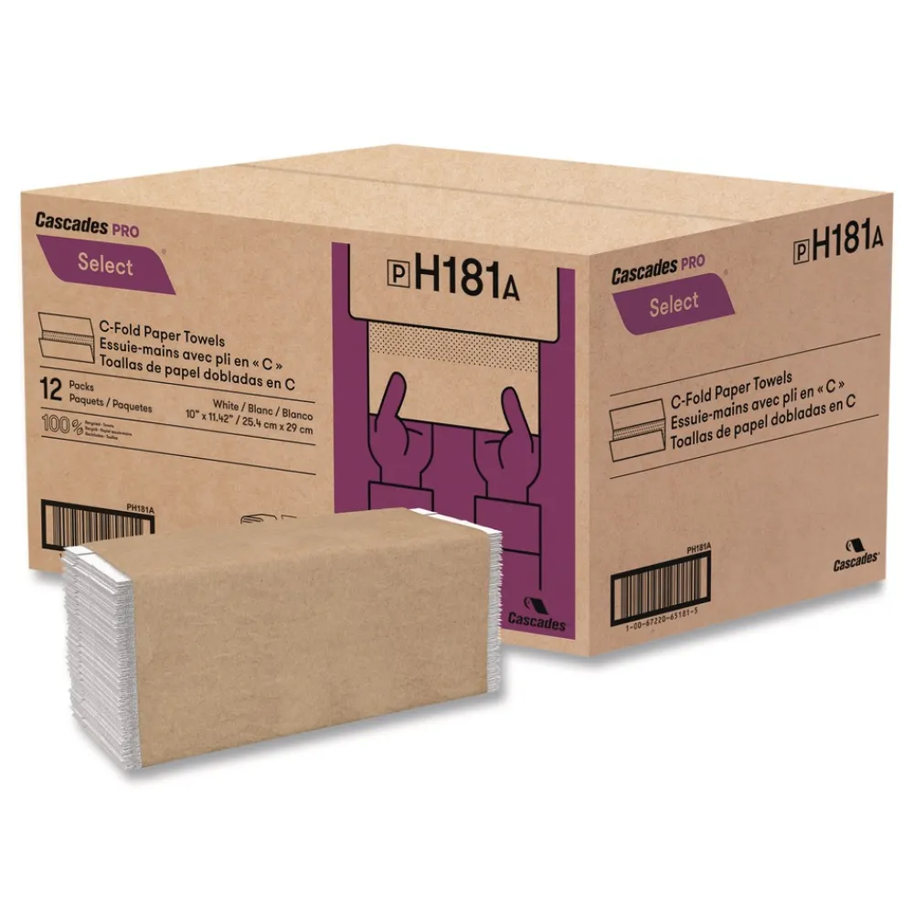 Online 3.75 in. x 10 in. 1-Ply C-Fold Select Paper Towels - White (12 Packs/Carton) Cleaning & Janitorial Supplies