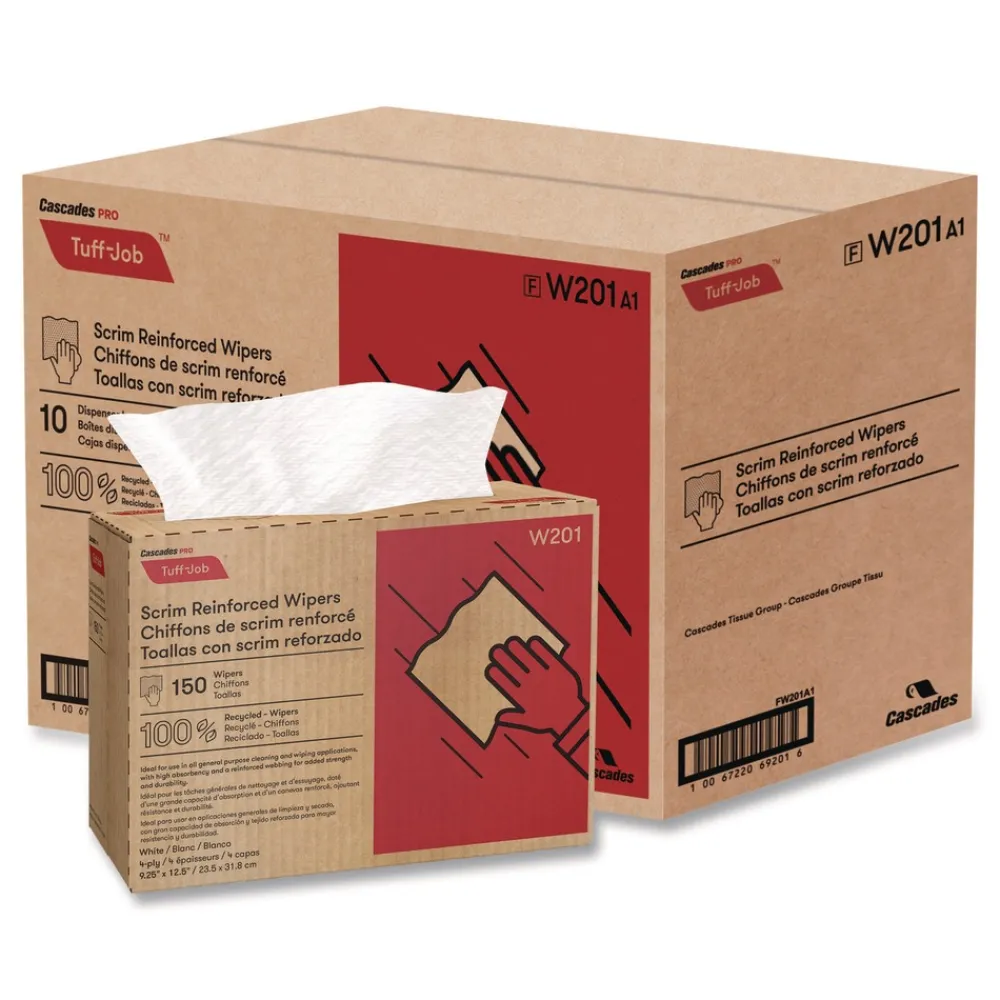 Online 9.25 in. x 12.5 in. 4-Ply Tuff-Job Scrim Reinforced Wipers - White (10 Boxes/Carton) Cleaning & Janitorial Supplies