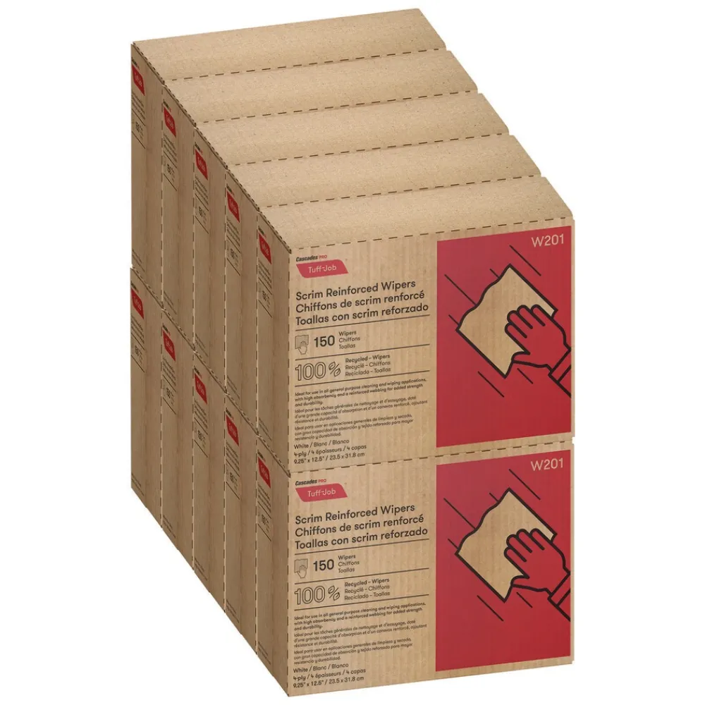 Online 9.25 in. x 12.5 in. 4-Ply Tuff-Job Scrim Reinforced Wipers - White (10 Boxes/Carton) Cleaning & Janitorial Supplies