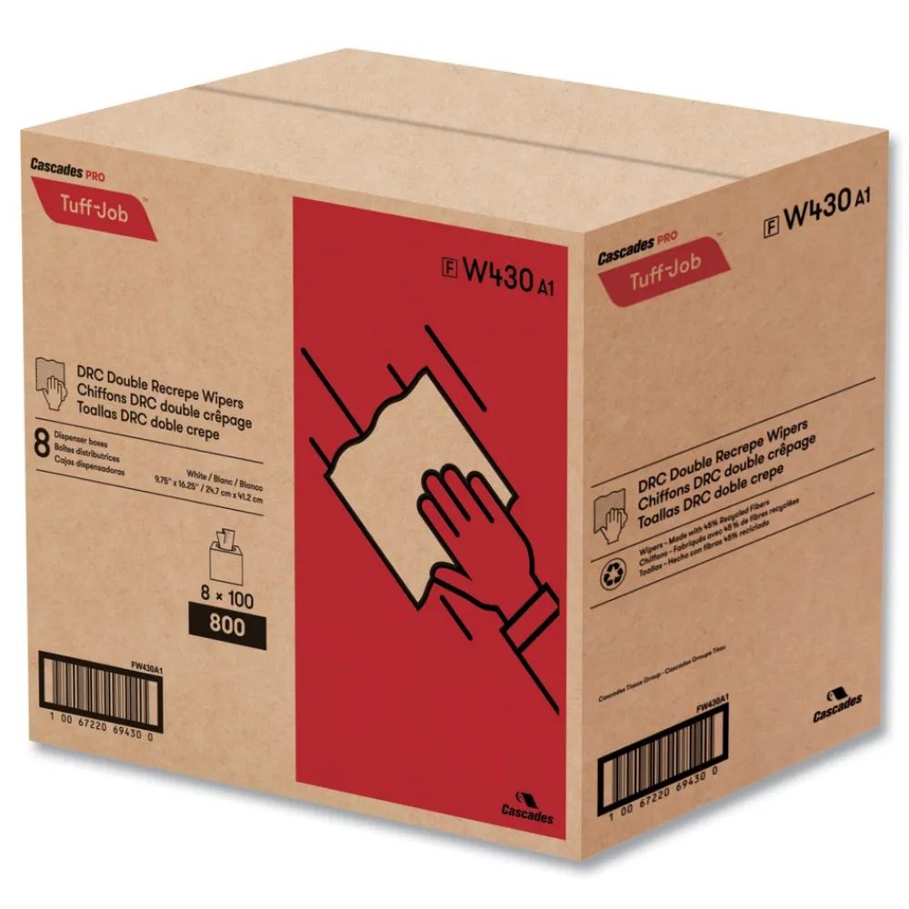 Sale 9.75 in. x 16.5 in. Tuff-Job Double Recrepe Wipers - White (8 Boxes/Carton) Cleaning & Janitorial Supplies