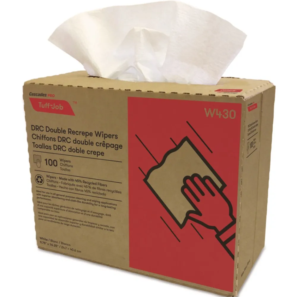 Sale 9.75 in. x 16.5 in. Tuff-Job Double Recrepe Wipers - White (8 Boxes/Carton) Cleaning & Janitorial Supplies