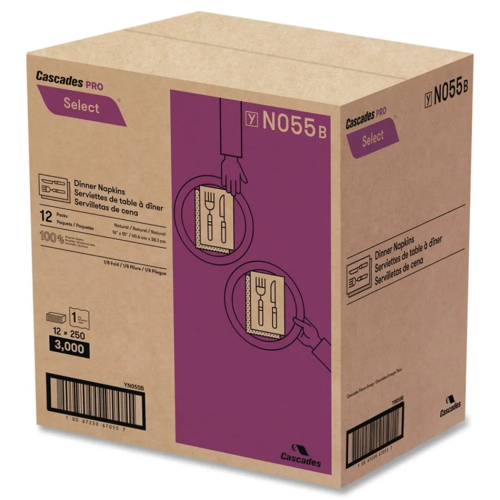 Discount N055 16 in. x 15.5 in. 1-Ply Select Dinner Napkins - Natural (12 Packs/Carton) Paper & Dispensers