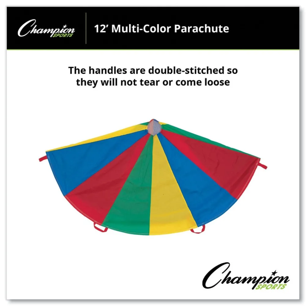 Clearance 12 ft. dia. 12 Handles Nylon Multicolor Parachute Toys