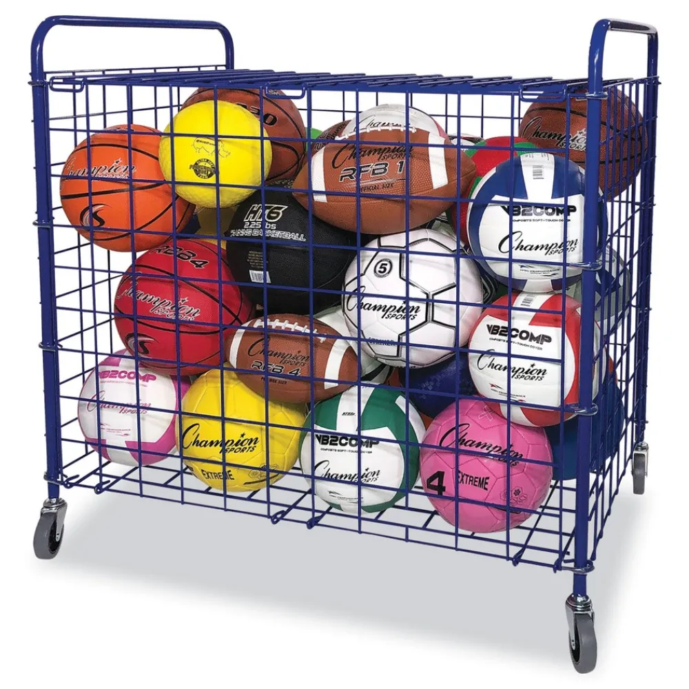 Discount 37 in. x 22 in. x 20 in. 24-Ball Capacity Metal Lockable Ball Storage Cart - Blue Outdoor Games|Toys