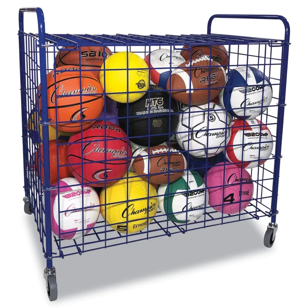 Discount 37 in. x 22 in. x 20 in. 24-Ball Capacity Metal Lockable Ball Storage Cart - Blue Outdoor Games|Toys