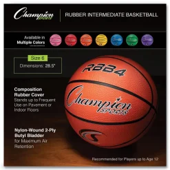 No. 6 Intermediate Size Rubber Sports Ball For Basketball - Orange Toys