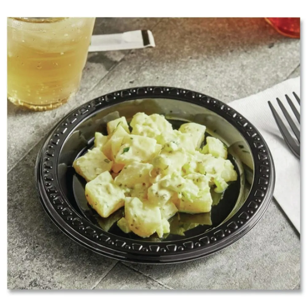 Clearance 9 in. Diameter Heavyweight Plastic Plates - Black (500/Carton) Tabletop And Serveware