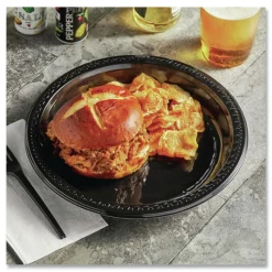 Clearance 9 in. Diameter Heavyweight Plastic Plates - Black (500/Carton) Tabletop And Serveware