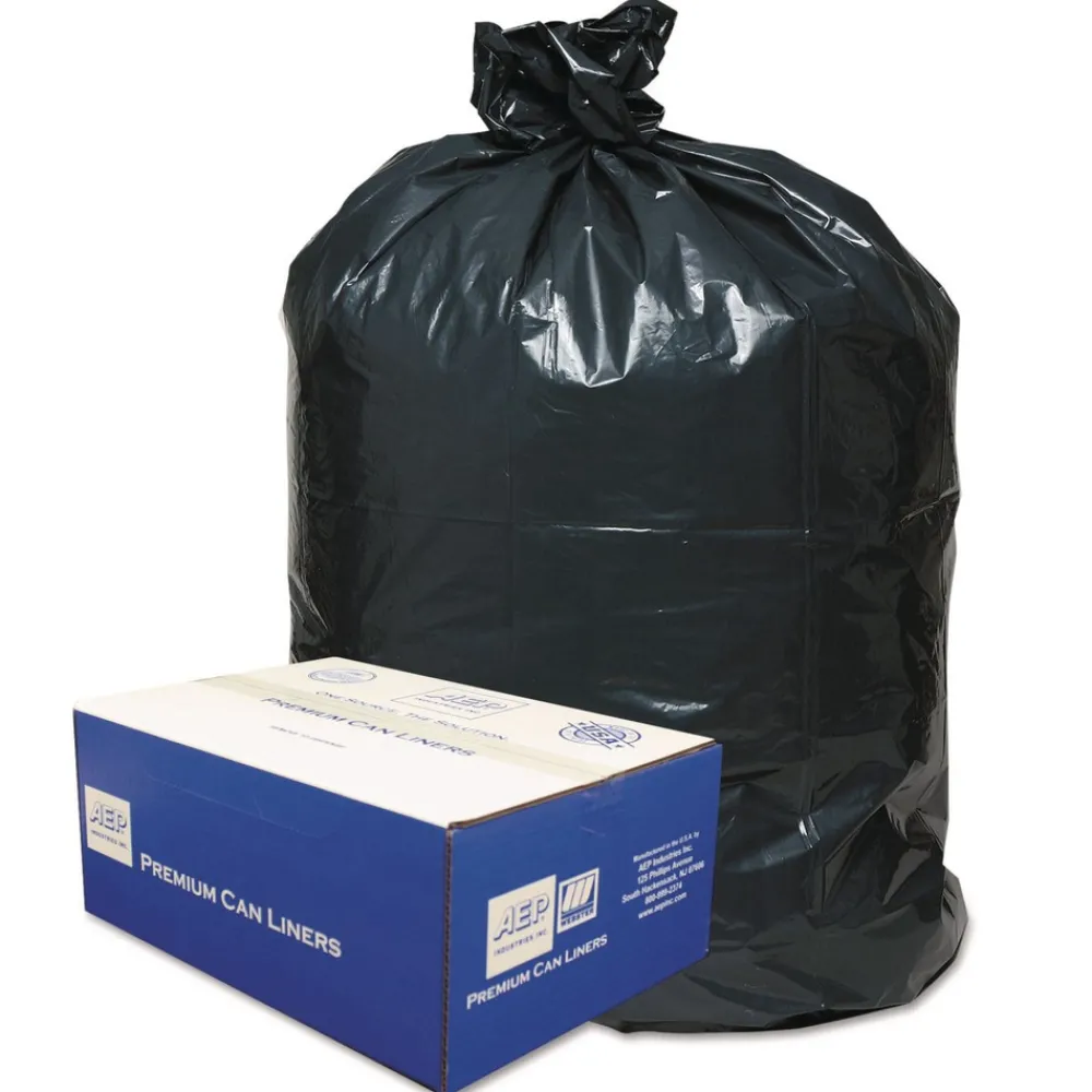 Online 56 Gallon 0.9 mil 43 in. x 47 in. Linear Low-Density Can Liners - Black (100/Carton) Trash & Waste Bins