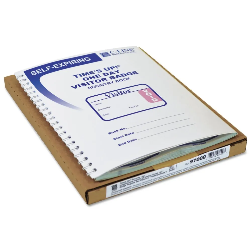 Sale 3 in. x 2 in. Time's Up Self-Expiring Visitor Badges with Registry Log - White (150/Box) Labels & Label Makers