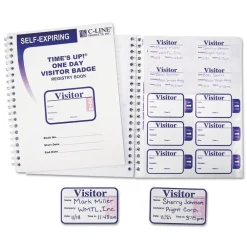 Sale 3 in. x 2 in. Time's Up Self-Expiring Visitor Badges with Registry Log - White (150/Box) Labels & Label Makers