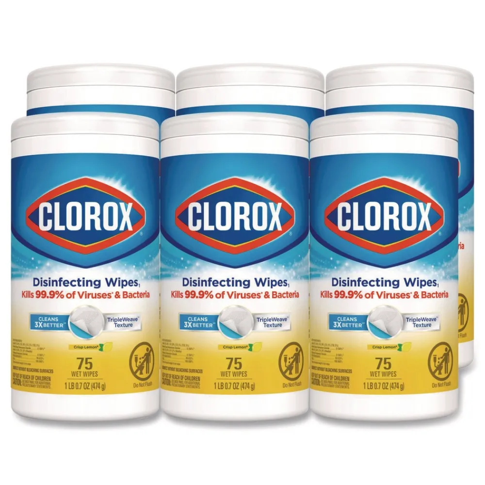 Clearance 7 in. x 7.75 in. 1-Ply Bleach Free Disinfecting Cleaning Wipes - Crisp Lemon White (6/Carton) Cleaning & Janitorial Supplies