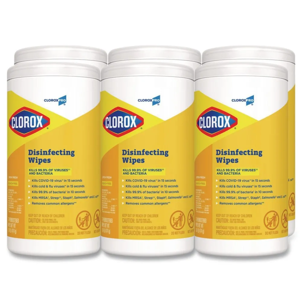 Best 7 in. x 8 in. 1-Ply Disinfecting Wipes - Lemon Fresh, White (75/Canister, 6/Carton) Cleaning & Janitorial Supplies