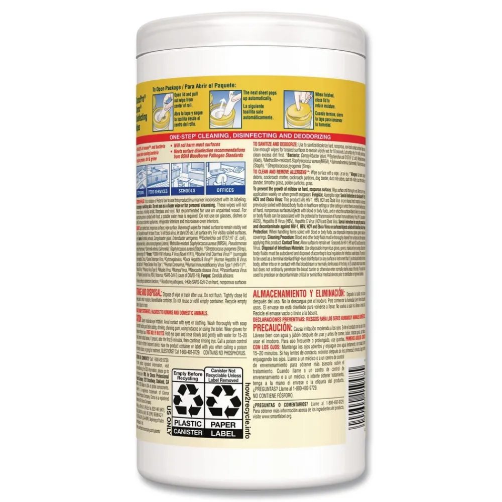 Best 7 in. x 8 in. 1-Ply Disinfecting Wipes - Lemon Fresh, White (75/Canister, 6/Carton) Cleaning & Janitorial Supplies