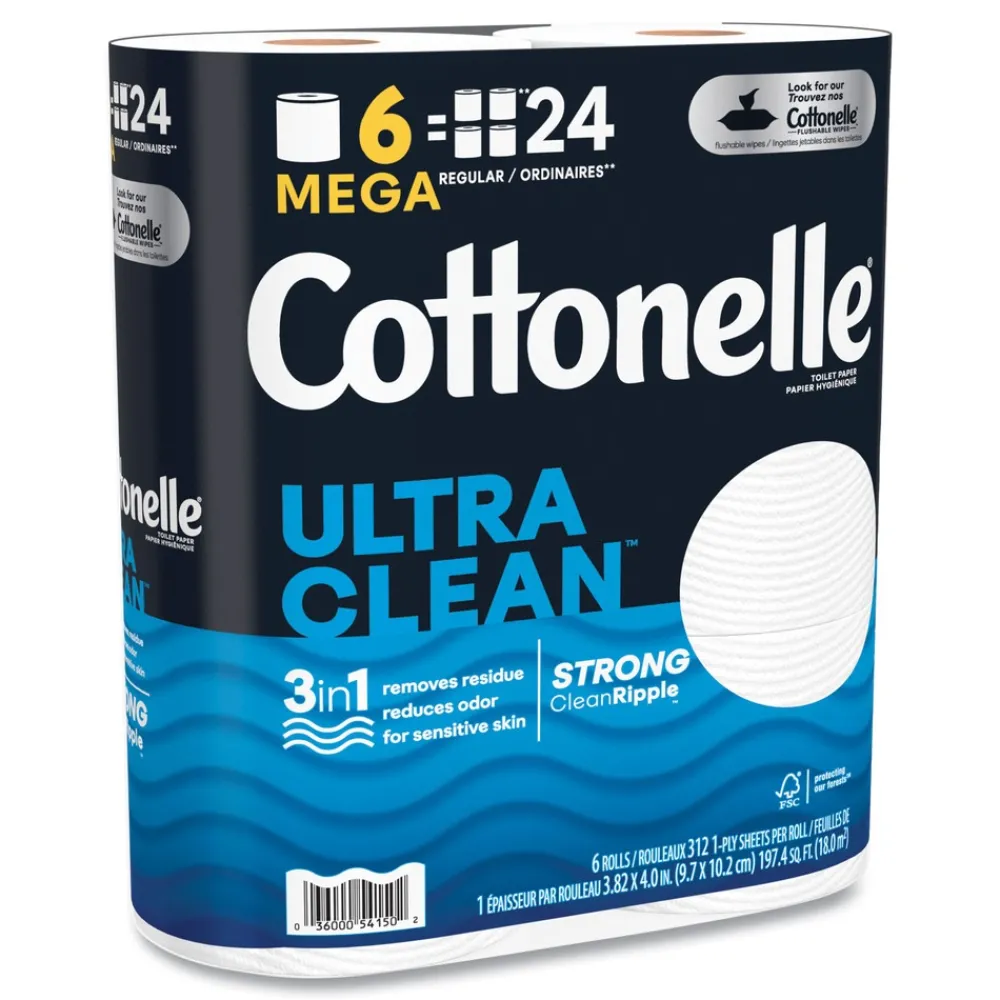 Outlet Ultra CleanCare 1-Ply Septic Safe Mega Rolls Strong Tissue Toilet Paper - White (36/Carton) Cleaning & Janitorial Supplies