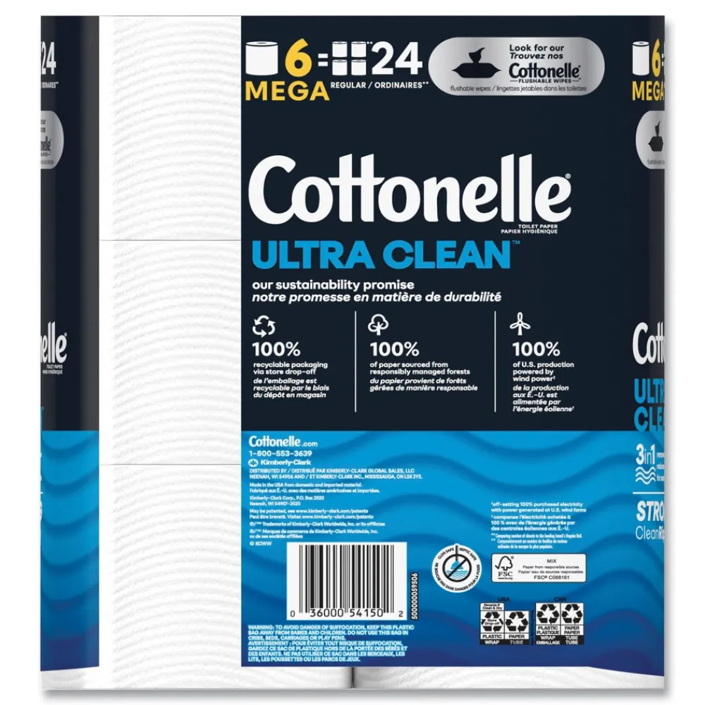 Outlet Ultra CleanCare 1-Ply Septic Safe Mega Rolls Strong Tissue Toilet Paper - White (36/Carton) Cleaning & Janitorial Supplies