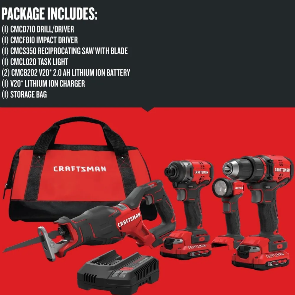 Hot V20 Brushless Lithium-Ion Cordless 4-Tool Combo Kit with (2) 2 Ah Batteries Combo Kits