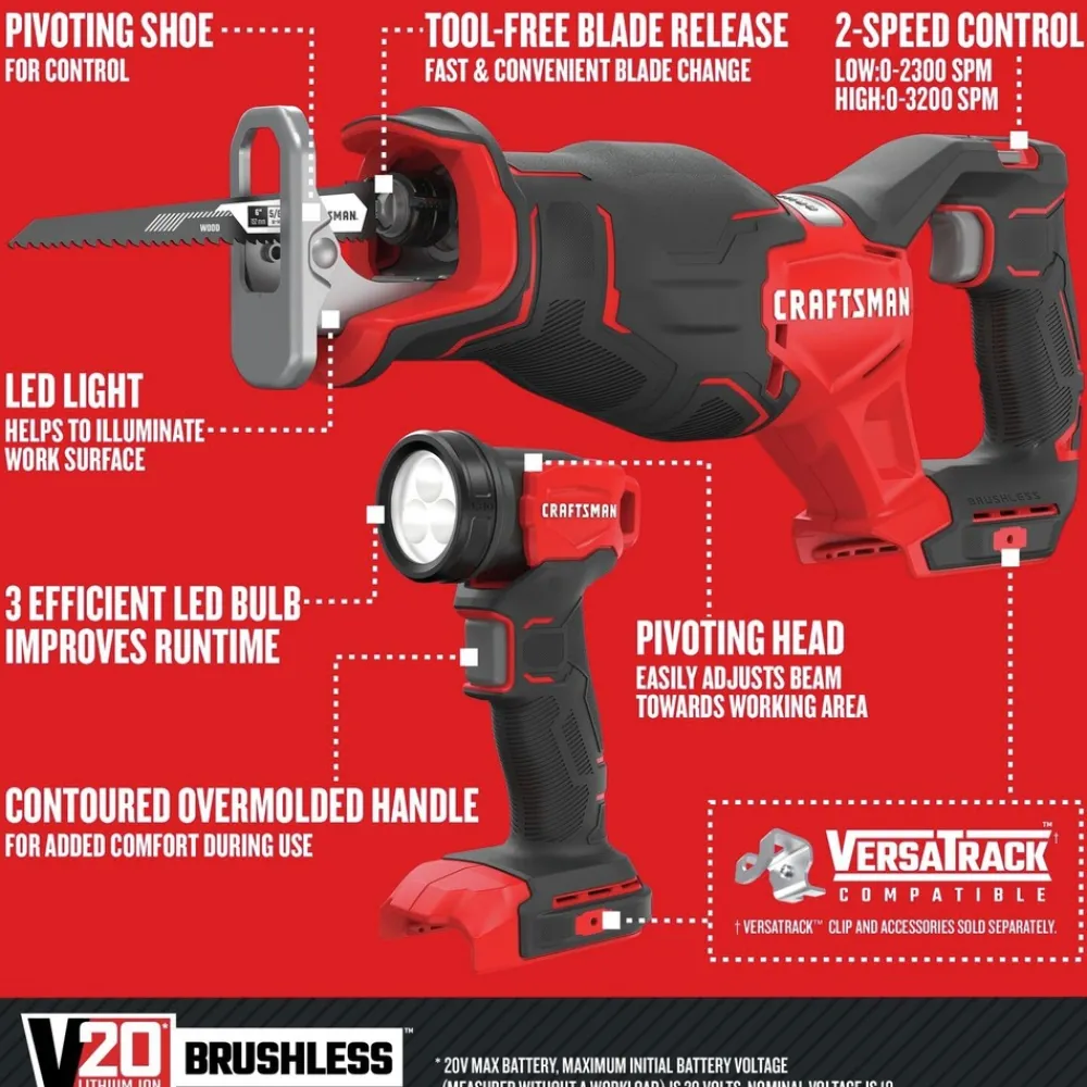 Hot V20 Brushless Lithium-Ion Cordless 4-Tool Combo Kit with (2) 2 Ah Batteries Combo Kits