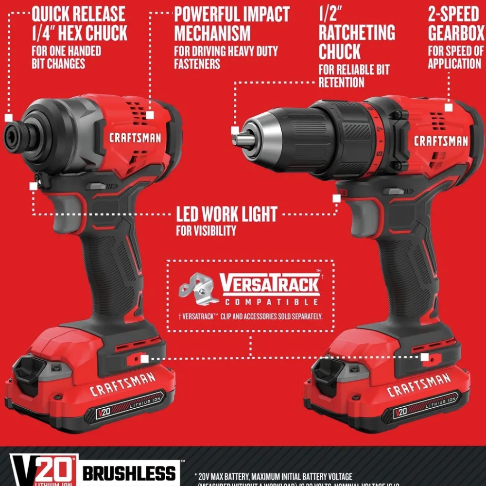 Hot V20 Brushless Lithium-Ion Cordless 4-Tool Combo Kit with (2) 2 Ah Batteries Combo Kits