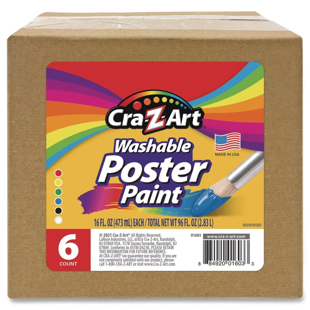 Washable Kids Paint, Assorted Colors, 16 oz Bottle, 6/Pack Arts & Crafts Supplies