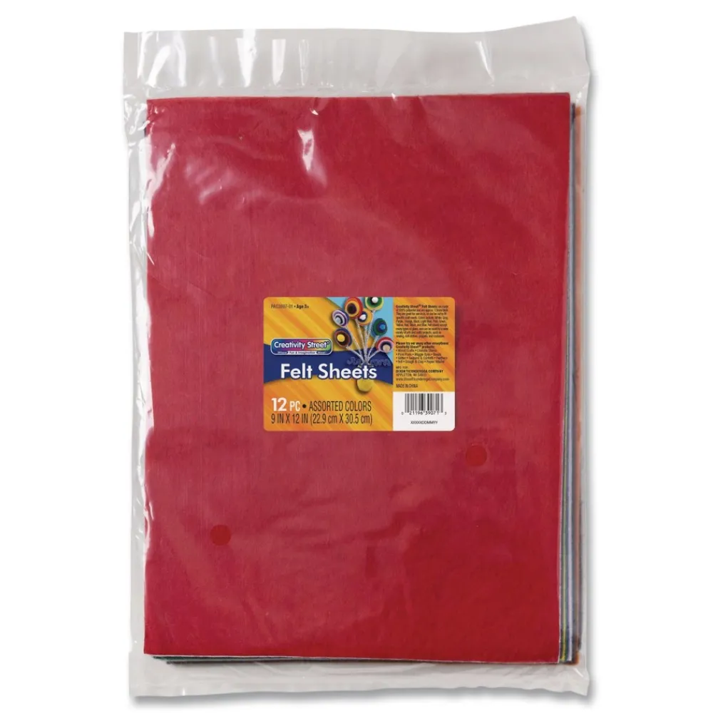 Hot 9 in. x 12 in. Rectangular Felt Sheets - Assorted Colors (12/Pack) Arts & Crafts Supplies