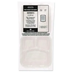 9.14 in. x 9 in. x 2.98 in. 3 Compartments ProPlanet Seal Compostable Molded Fiber Hinged Trays - Natural (200/Carton) Tabletop And Serveware