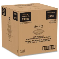 Clearance 5 in. x 5 in. x 1.49 in. 32 oz. Plastic Bowls - Square Clear (252/Carton) Tabletop And Serveware