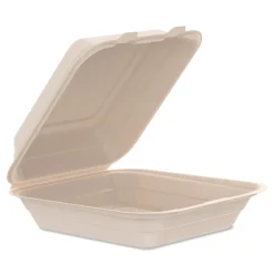 8.65 in. x 7.94 in. x 2.98 in. ProPlanet Seal Compostable Molded Fiber Hinged Trays - Natural (200/Carton) Tabletop And Serveware