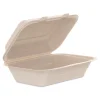 6.41 in. x 9.22 in. x 3 in. ProPlanet Seal Compostable Molded Fiber Hinged Trays - Natural (200/Carton) Tabletop And Serveware