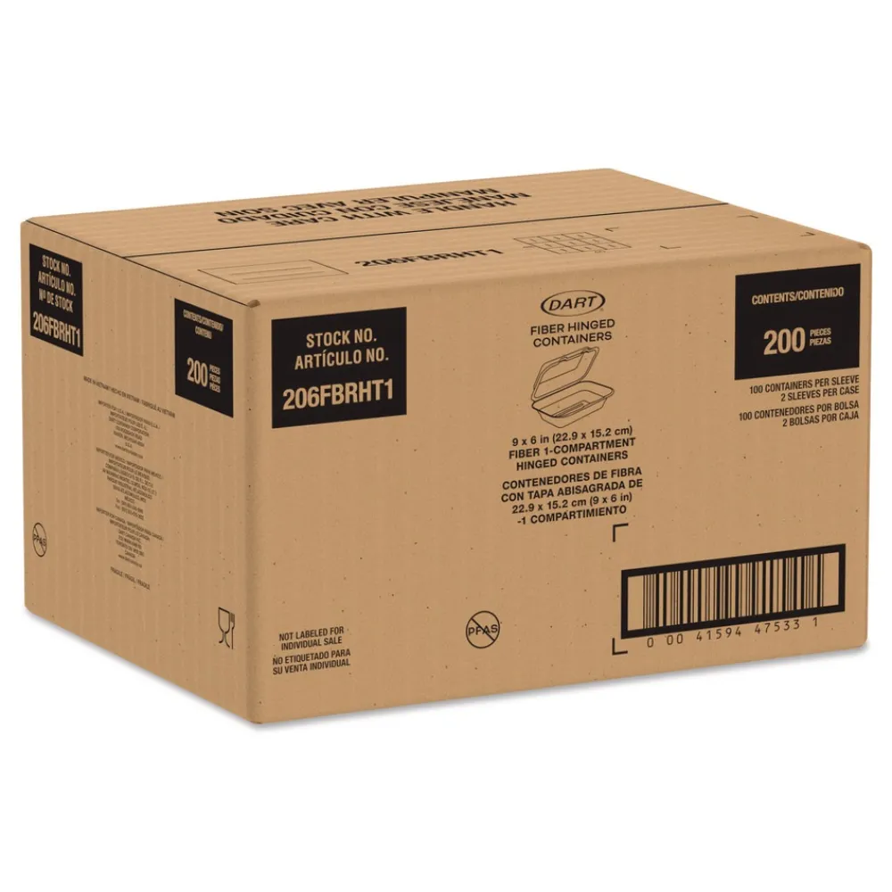 6.41 in. x 9.22 in. x 3 in. ProPlanet Seal Compostable Molded Fiber Hinged Trays - Natural (200/Carton) Tabletop And Serveware