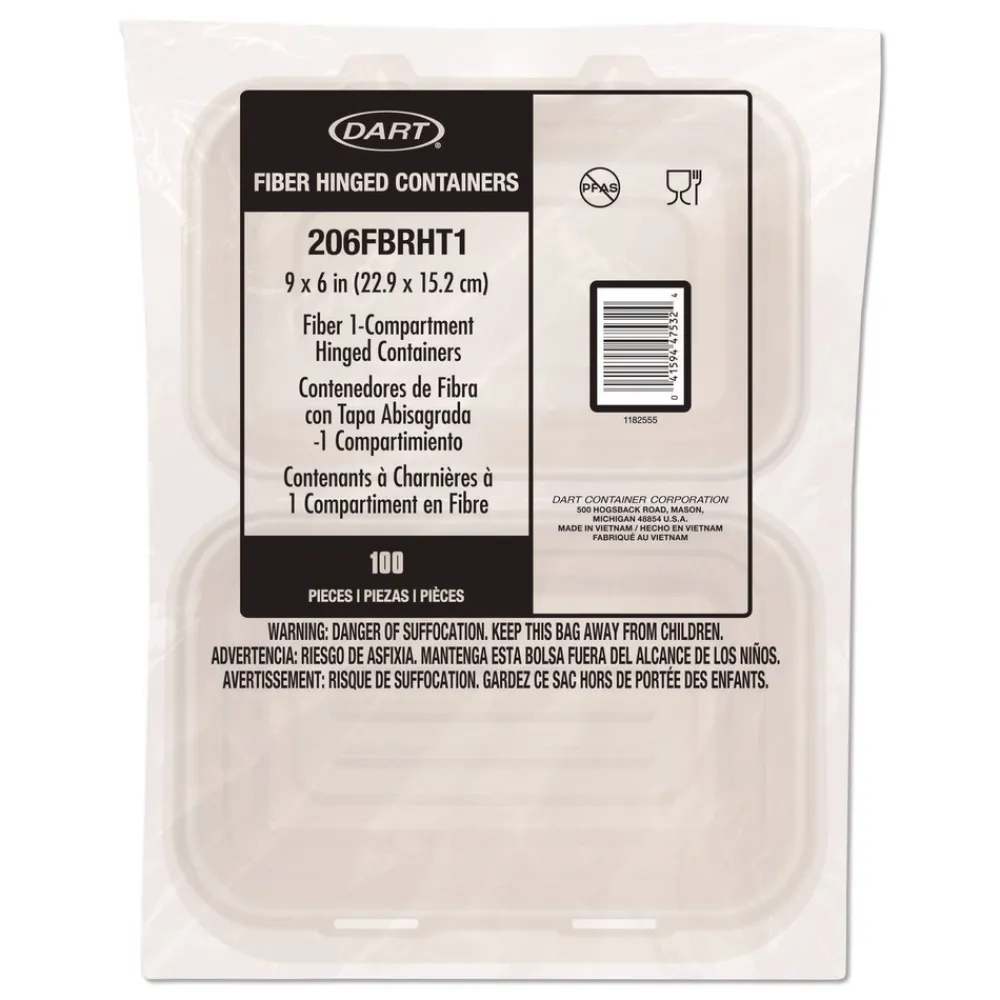 6.41 in. x 9.22 in. x 3 in. ProPlanet Seal Compostable Molded Fiber Hinged Trays - Natural (200/Carton) Tabletop And Serveware