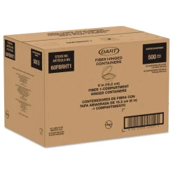 Hot 6.12 in. x 5.87 in. x 3.1 in. ProPlanet Seal Compostable Molded Fiber Hinged Trays - Natural (500/Carton) Tabletop And Serveware