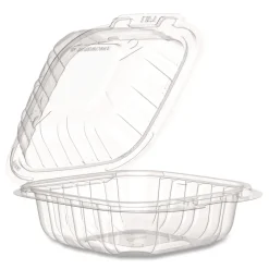 Online 6.31 in. x 6.31 in. x 3 in. ProPlanet Microwaveable Hinged Plastic Containers - Clear (300/Carton) Tabletop And Serveware