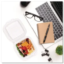 Online 6.31 in. x 6.31 in. x 3 in. ProPlanet Microwaveable Hinged Plastic Containers - Clear (300/Carton) Tabletop And Serveware