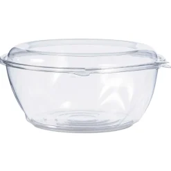 New 64 oz. 8.9 in. Diameter x 4 in. Plastic Tamper-Resistant Tamper-Evident Bowls with Dome Lid - Clear (100/Carton) Tabletop And Serveware