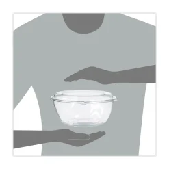 New 64 oz. 8.9 in. Diameter x 4 in. Plastic Tamper-Resistant Tamper-Evident Bowls with Dome Lid - Clear (100/Carton) Tabletop And Serveware