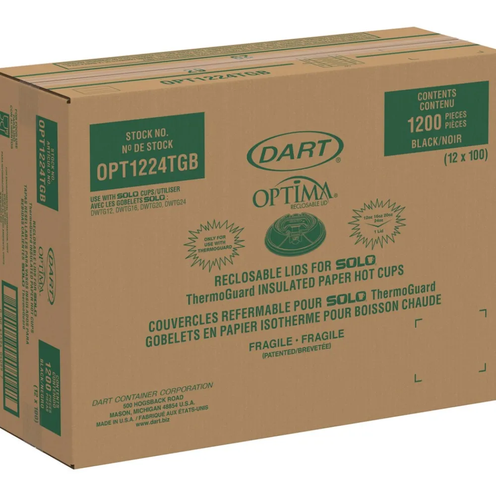 Optima Reclosable Lids for Hot Paper Cups Fits 12 oz. to 24 oz. Hot Paper Cups - Black (1200/Carton) Tabletop And Serveware
