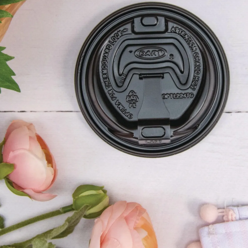 Optima Reclosable Lids for Hot Paper Cups Fits 12 oz. to 24 oz. Hot Paper Cups - Black (1200/Carton) Tabletop And Serveware