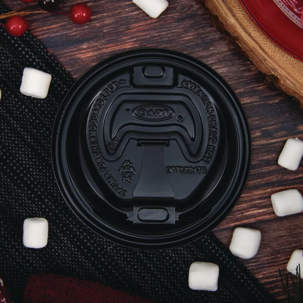 Optima Reclosable Lids for Hot Paper Cups Fits 12 oz. to 24 oz. Hot Paper Cups - Black (1200/Carton) Tabletop And Serveware