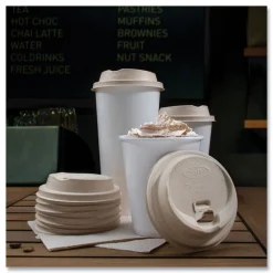 Outlet ProPlanet Seal Molded Fiber Lids for Paper Cups Fits 10 oz. to 24 oz. Hot Cups - Tan (1000/Carton) Tabletop And Serveware