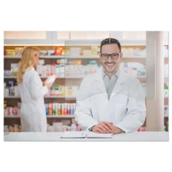 Clearance 35.75 in. x 24 in. Acrylic Hanging Barrier - Clear (2/Carton) Desk Accessories & Office Organizers