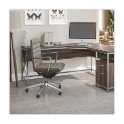 Best SuperMat Frequent Use Medium Pile Carpet L-Shape 60 in. x 66 in. Chair Mat - Clear Cleaning & Janitorial Supplies