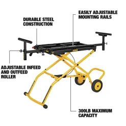 Discount 25 in. x 60 in. x 32.5 in. Heavy-Duty Rolling Miter Saw Stand - Yellow/Black Power Tool Accessories
