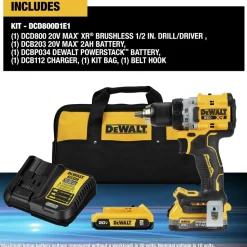 New 20V XR Brushless Lithium-Ion 1/2 in. Cordless Drill Driver Kit with 2 Batteries (2 Ah) Drill Drivers