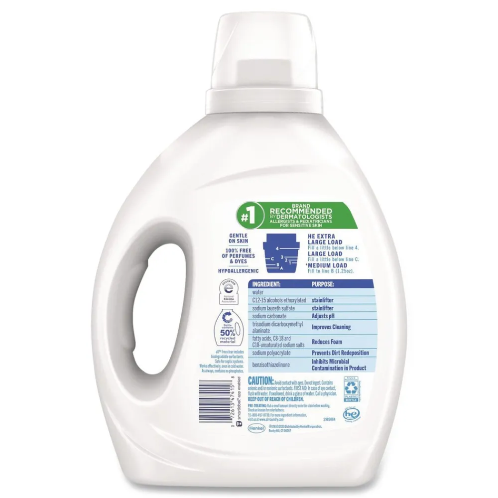 Clearance 73 oz. Bottle 58 Loads Free Clear HE Laundry Detergent - Unscented (6/Carton) Cleaning & Janitorial Supplies