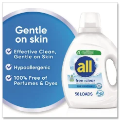 Clearance 73 oz. Bottle 58 Loads Free Clear HE Laundry Detergent - Unscented (6/Carton) Cleaning & Janitorial Supplies