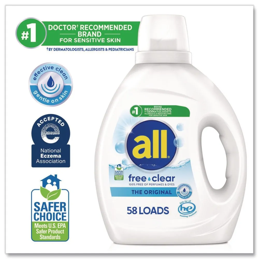 Clearance 73 oz. Bottle 58 Loads Free Clear HE Laundry Detergent - Unscented (6/Carton) Cleaning & Janitorial Supplies