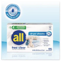Outlet Free Clear Dryer Sheets - Fragrance Free (6/Carton) Cleaning & Janitorial Supplies