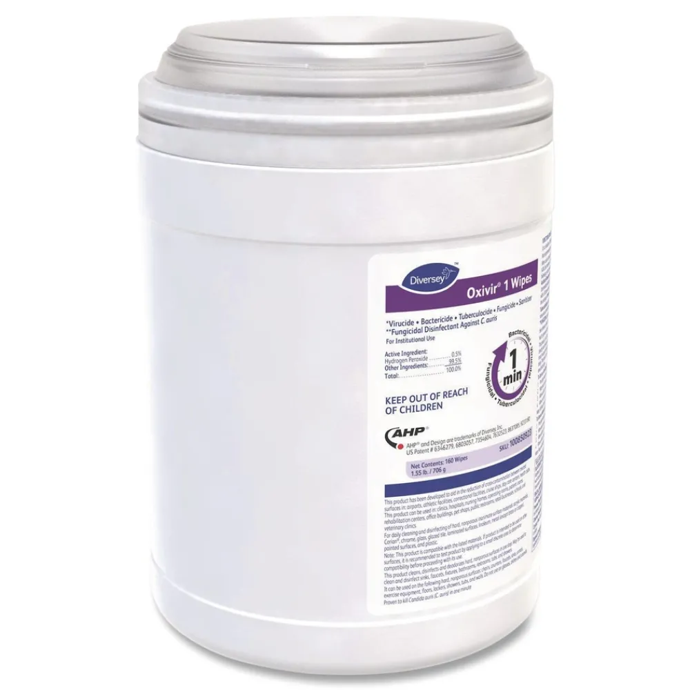 Hot Oxivir 6 in. x 7 in. 1-Ply 1 Wipes (160/Canister, 12 Canisters/Carton) Cleaning & Janitorial Supplies