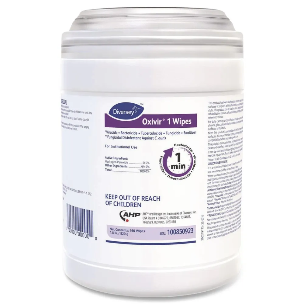 Hot Oxivir 6 in. x 7 in. 1-Ply 1 Wipes (160/Canister, 12 Canisters/Carton) Cleaning & Janitorial Supplies